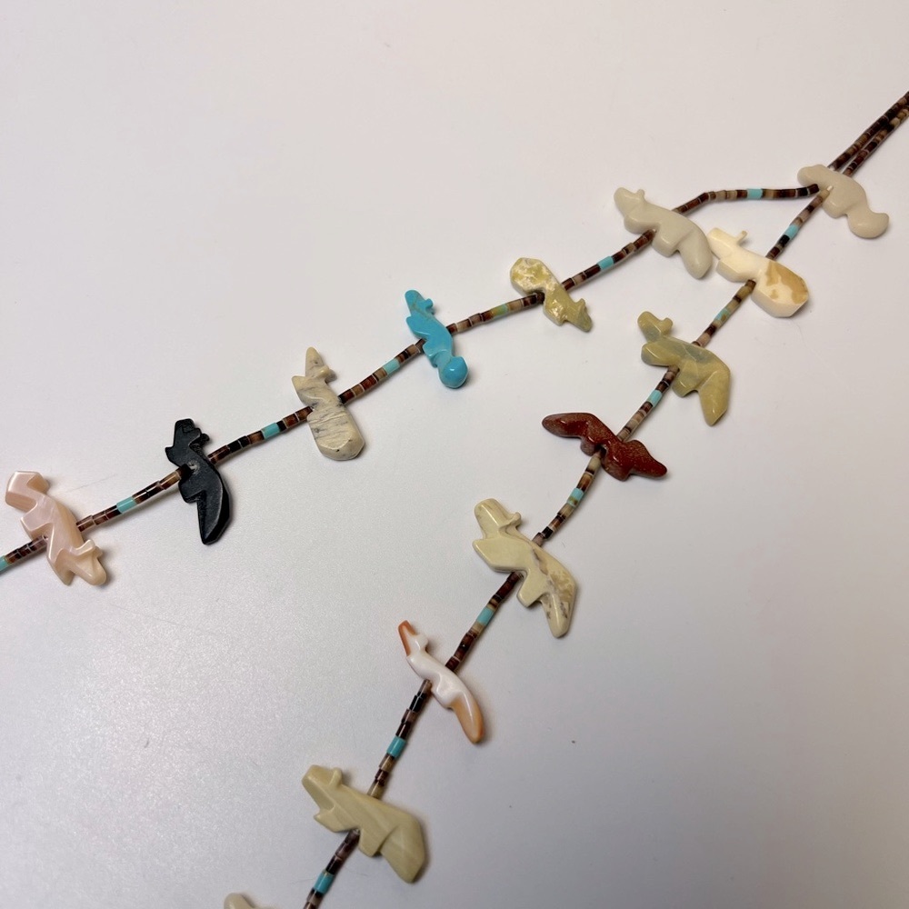 Zuni Native American Double Strand Heishe Bead Bird Fetish Necklace 30” - Picture 8 of 10
